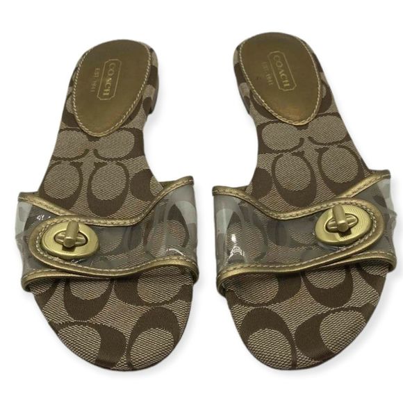COACH Vintage 90s Monogram Slide Sandals Turnlock Clear PVC 5.5 - Picture 1 of 4
